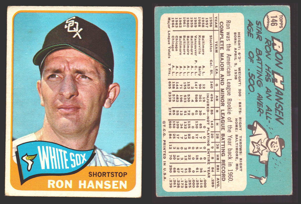 1965 Topps Baseball Trading Card You Pick Singles #100-#199 VG/EX #	146 Ron Hansen - Chicago White Sox  - TvMovieCards.com