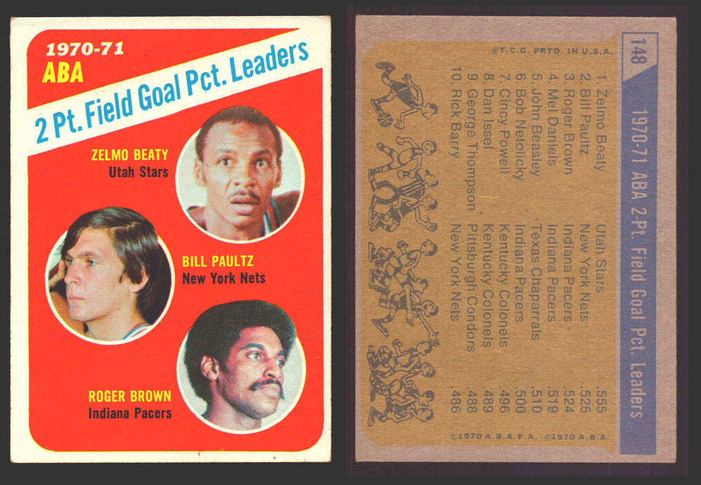 1970-71 Topps Basketball Trading Card You Pick Singles #1-#151 VG/EX #	148 Zelmo Beaty / Billy Paultz / Roger Brown LL  - TvMovieCards.com