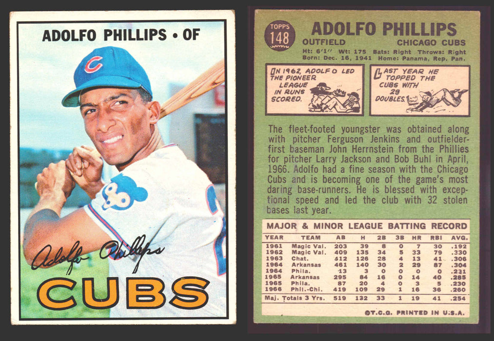 1967 Topps Baseball Trading Card You Pick Singles #100-#199 VG/EX #	148 Adolfo Phillips - Chicago Cubs  - TvMovieCards.com