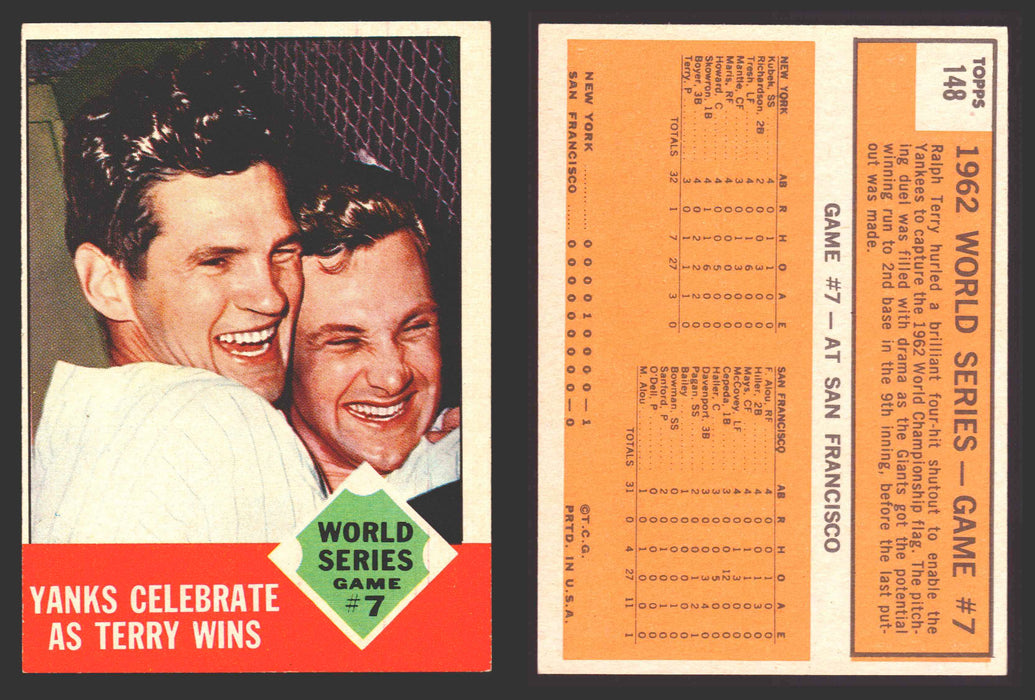 1963 Topps Baseball Trading Card You Pick Singles #100-#199 VG/EX #	148 World Series Game 7 - Yanks Celebrate As Terry Wins  - TvMovieCards.com