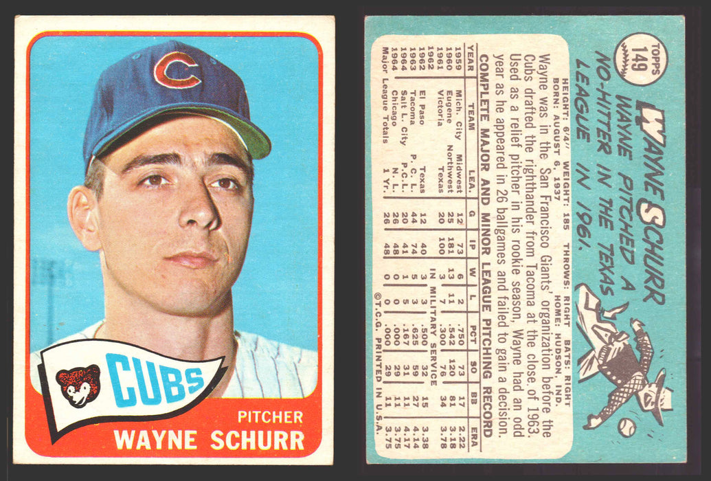 1965 Topps Baseball Trading Card You Pick Singles #100-#199 VG/EX #	149 Wayne Schurr - Chicago Cubs  - TvMovieCards.com