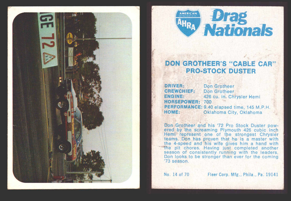 AHRA Drag Nationals 1971 Fleer USA White Trading Cards You Pick Singles #1-70 14 of 70   Don Grotheer's "Cable Car"      Pro-Stock Duster  - TvMovieCards.com