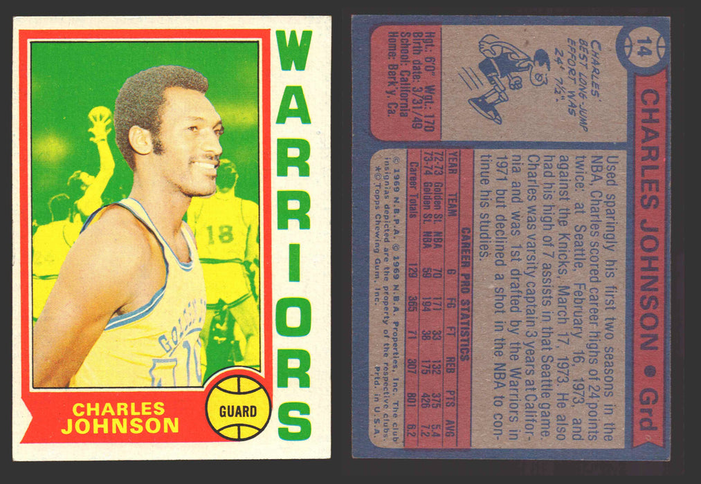 1974-75 Topps Basketball Trading Card You Pick Singles #1-#99 VG/EX #	14 Charles Johnson - Golden State Warriors RC  - TvMovieCards.com