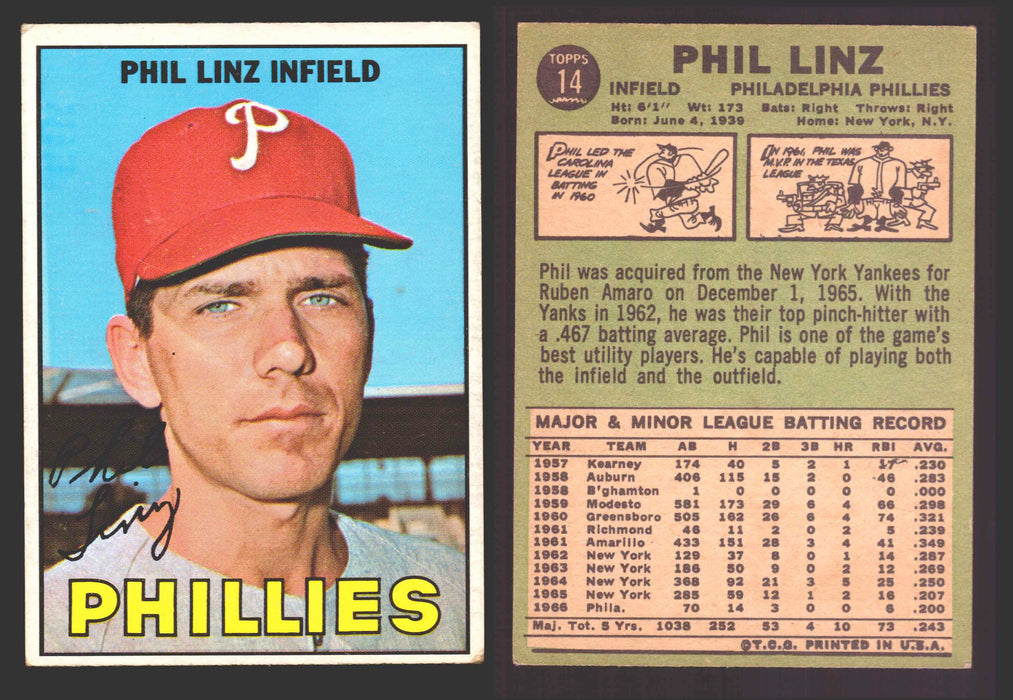 1967 Topps Baseball Trading Card You Pick Singles #1-#99 VG/EX #	14 Phil Linz - Philadelphia Phillies  - TvMovieCards.com