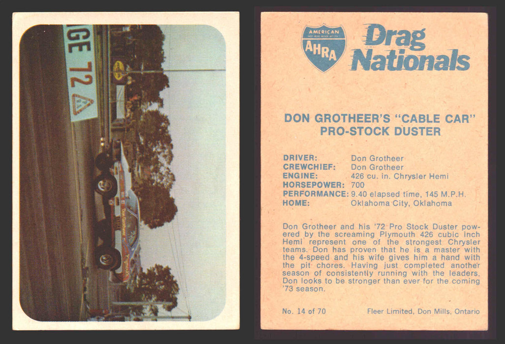 AHRA Drag Nationals 1971 Fleer Canada Trading Cards You Pick Singles #1-70 14 of 70   Don Grotheer's "Cable Car"      Pro-Stock Duster  - TvMovieCards.com