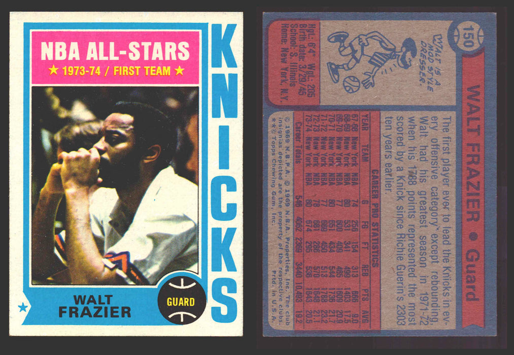 1974-75 Topps Basketball Trading Card You Pick Singles #100-#199 VG/EX #	150 Walt Frazier - New York Knicks AS  - TvMovieCards.com