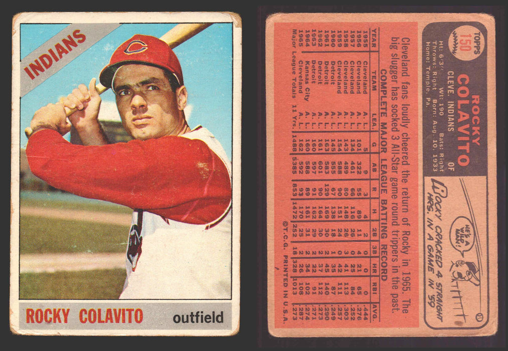 1966 Topps Baseball Trading Card You Pick Singles #100-#399 VG/EX #	150 Rocky Colavito - Cleveland Indians  - TvMovieCards.com