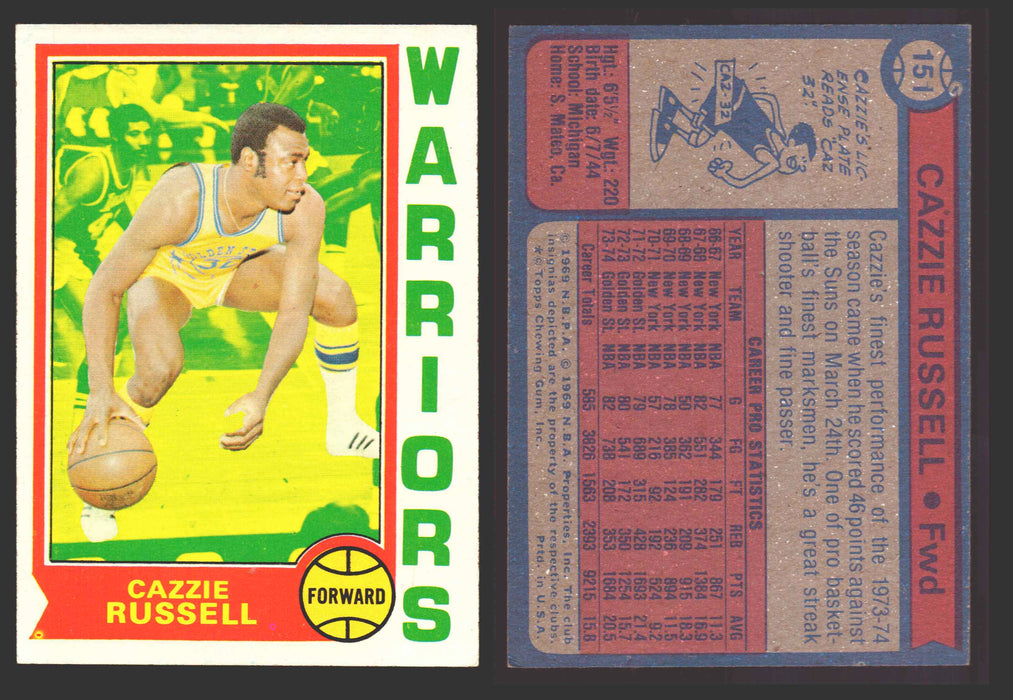 1974-75 Topps Basketball Trading Card You Pick Singles #100-#199 VG/EX #	151 Cazzie Russell - Golden State Warriors  - TvMovieCards.com