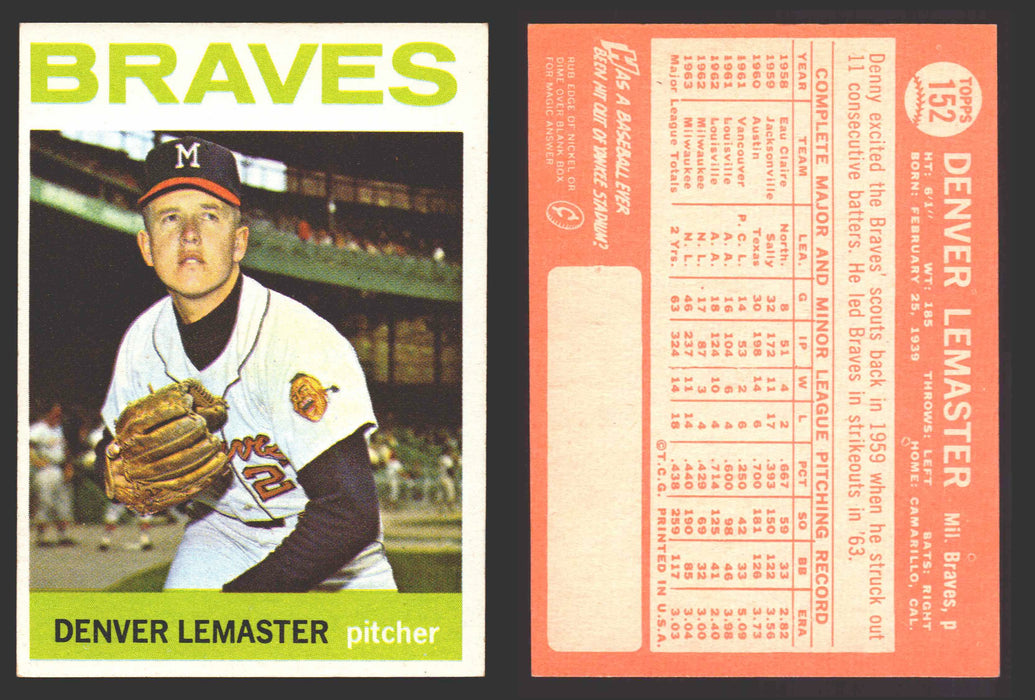 1964 Topps Baseball Trading Card You Pick Singles #100-#199 VG/EX #	152 Denver LeMaster - Milwaukee Braves  - TvMovieCards.com