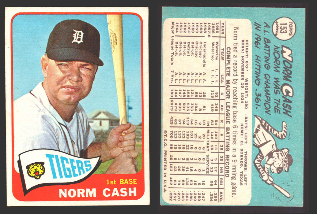 1965 Topps Baseball Trading Card You Pick Singles #100-#199 VG/EX #	153 Norm Cash - Detroit Tigers  - TvMovieCards.com