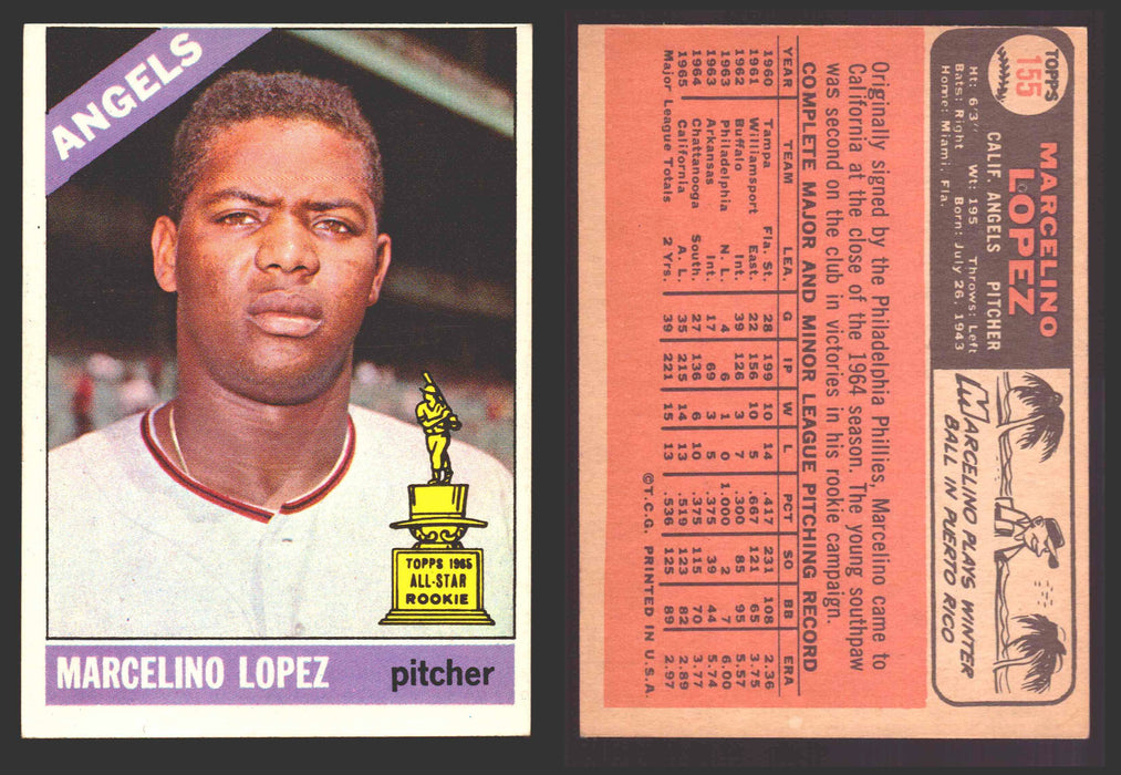 1966 Topps Baseball Trading Card You Pick Singles #100-#399 VG/EX #	155 Maelino Lopez - California Angels  - TvMovieCards.com