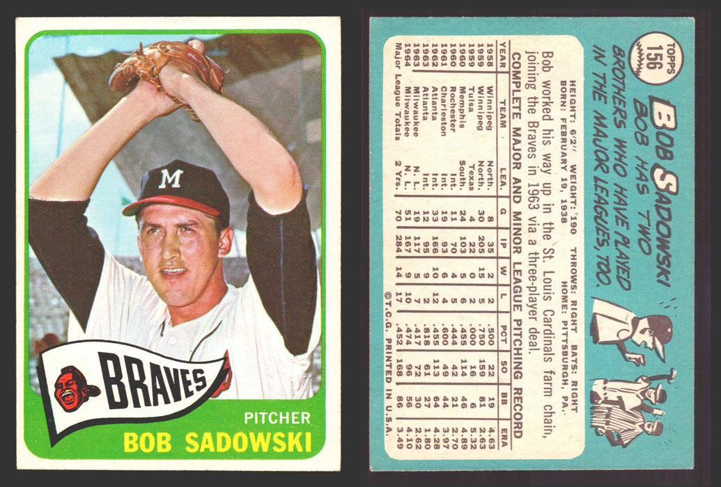1965 Topps Baseball Trading Card You Pick Singles #100-#199 VG/EX #	156 Bob Sadowski - Milwaukee Braves  - TvMovieCards.com