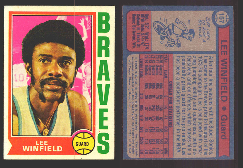 1974-75 Topps Basketball Trading Card You Pick Singles #100-#199 VG/EX #	157 Lee Winfield - Buffalo Braves  - TvMovieCards.com