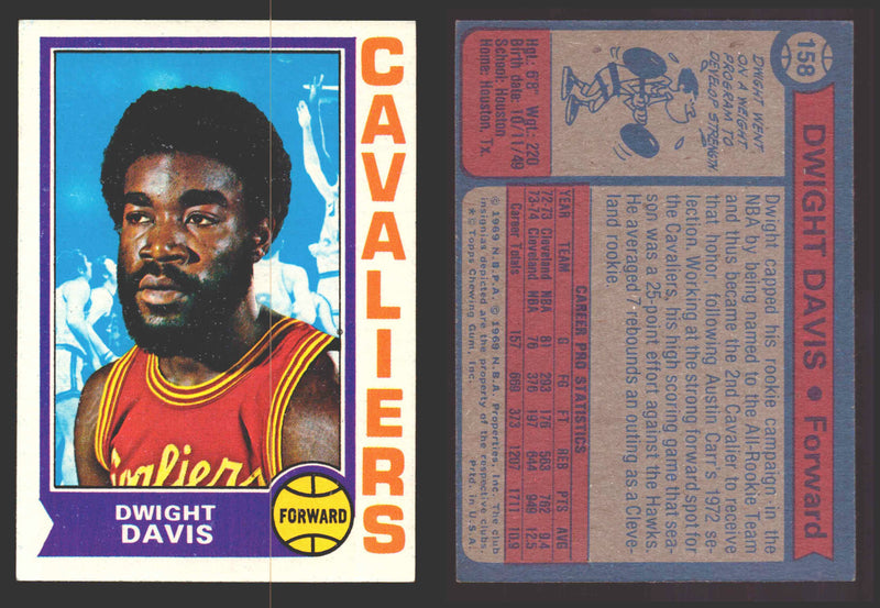 1974-75 Topps Basketball Trading Card You Pick Singles #100-#199 VG/EX #	158 Dwight Davis - Cleveland Cavaliers  - TvMovieCards.com