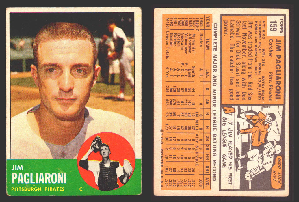 1963 Topps Baseball Trading Card You Pick Singles #100-#199 VG/EX #	159 Jim Pagliaroni - Pittsburgh Pirates  - TvMovieCards.com