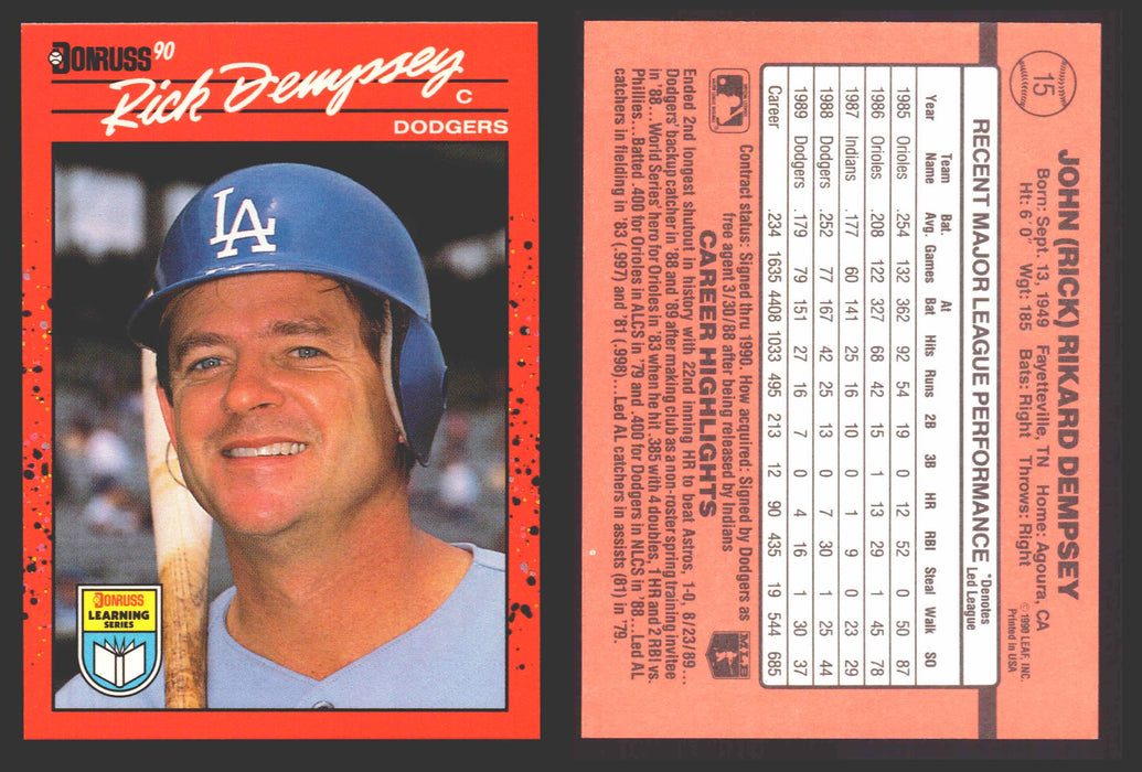 1990 Donruss Baseball Learning Series Trading Card You Pick Singles #1-55 #	15 Rick Dempsey  - TvMovieCards.com