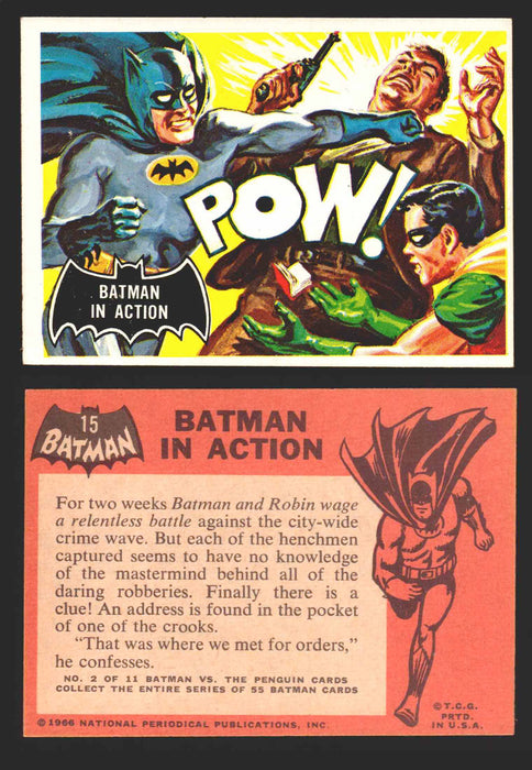 1966 Batman (Black Bat) Vintage Trading Card You Pick Singles #1-55 #	 15   Batman in Action  - TvMovieCards.com