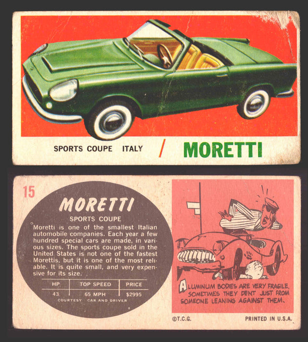 1961 Topps Sports Cars (White Back) Vintage Trading Cards #1-#66 You Pick Singles #15   Moretti (damaged)  - TvMovieCards.com