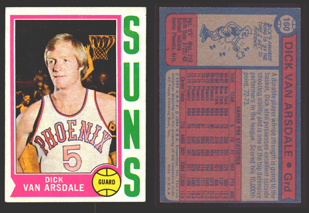 1974-75 Topps Basketball Trading Card You Pick Singles #100-#199 VG/EX #	160 Dick Van Arsdale - Phoenix Suns  - TvMovieCards.com