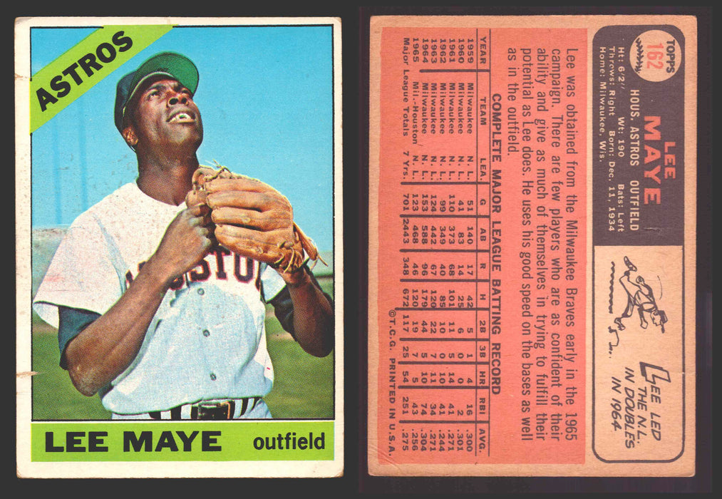 1966 Topps Baseball Trading Card You Pick Singles #100-#399 VG/EX #	162 Lee Maye - Houston Astros  - TvMovieCards.com
