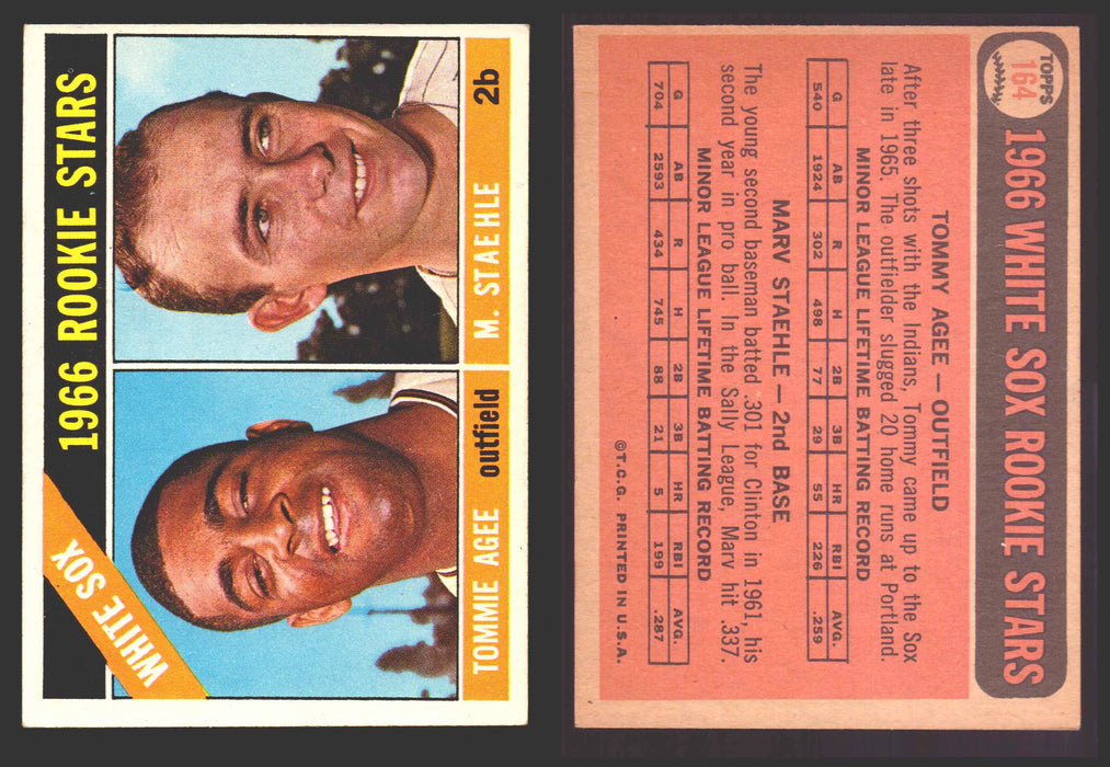 1966 Topps Baseball Trading Card You Pick Singles #100-#399 VG/EX #	164 White Sox Rookies - Tommie Agee / Marv Staehle RC  - TvMovieCards.com