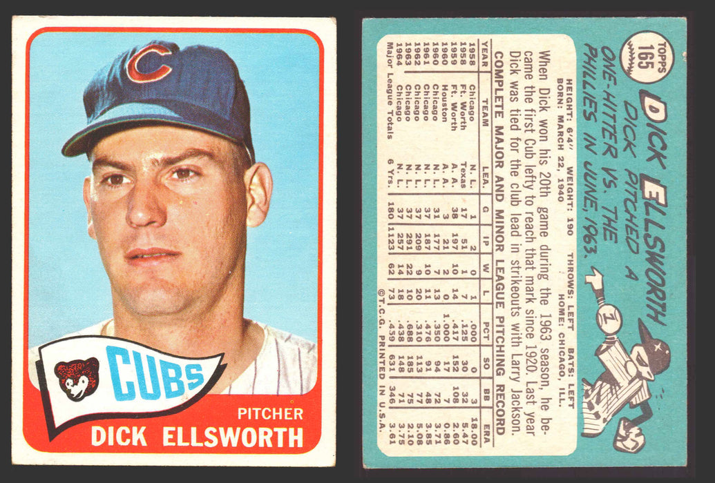 1965 Topps Baseball Trading Card You Pick Singles #100-#199 VG/EX #	165 Dick Ellsworth - Chicago Cubs  - TvMovieCards.com