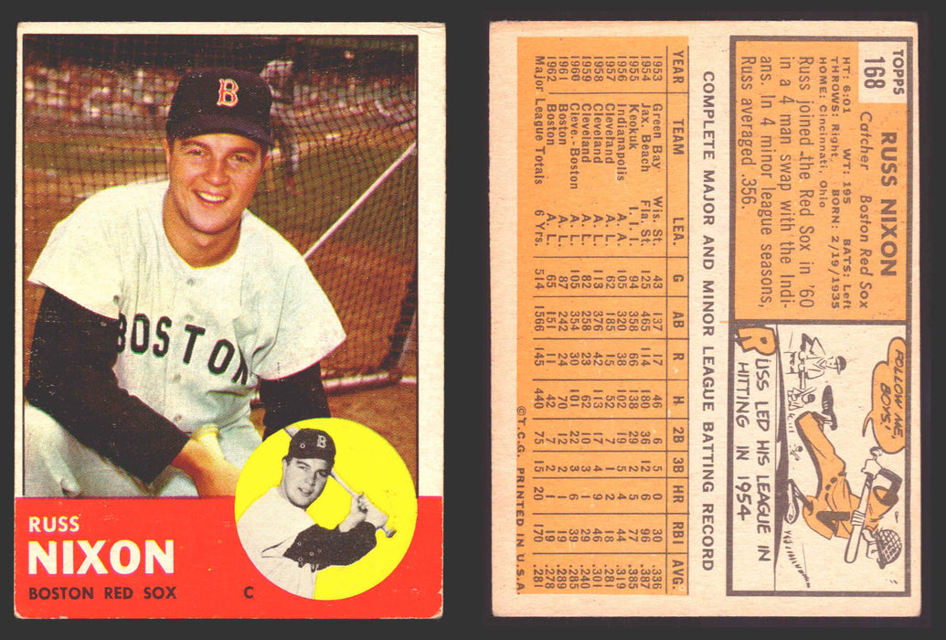 1963 Topps Baseball Trading Card You Pick Singles #100-#199 VG/EX #	168 Russ Nixon - Boston Red Sox  - TvMovieCards.com