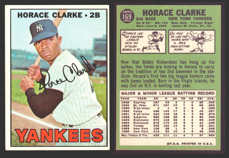1967 Topps Baseball Trading Card You Pick Singles #100-#199 VG/EX #	169 Horace Clarke - New York Yankees  - TvMovieCards.com