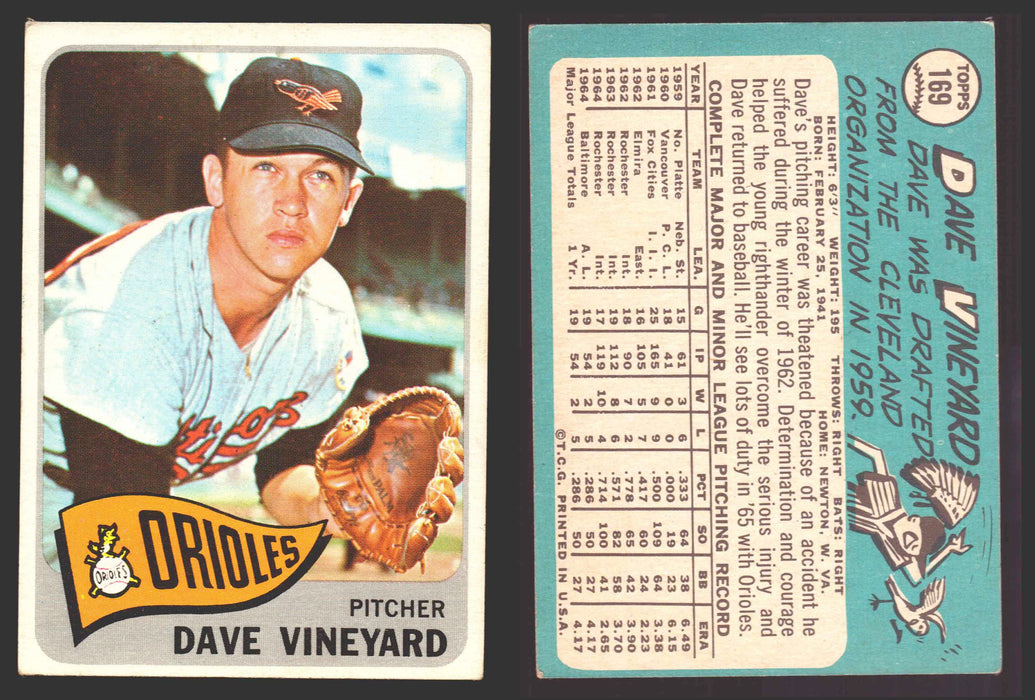1965 Topps Baseball Trading Card You Pick Singles #100-#199 VG/EX #	169 Dave Vineyard - Baltimore Orioles RC  - TvMovieCards.com