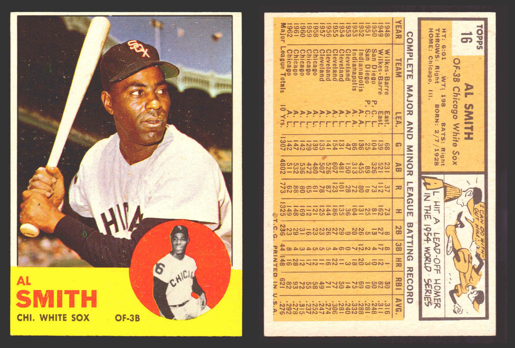 1963 Topps Baseball Trading Card You Pick Singles #1-#99 VG/EX #	16 Al Smith - Chicago White Sox  - TvMovieCards.com