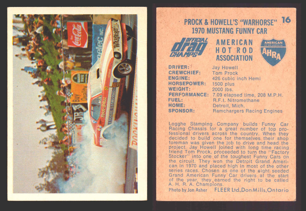 AHRA Official Drag Champs 1971 Fleer Canada Trading Cards You Pick Singles #1-63 16   Jay Howell's "Warhorse"                          1970 Mustang Funny Car  - TvMovieCards.com