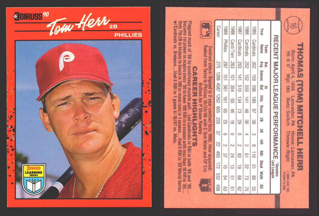 1990 Donruss Baseball Learning Series Trading Card You Pick Singles #1-55 #	16 Tom Herr  - TvMovieCards.com
