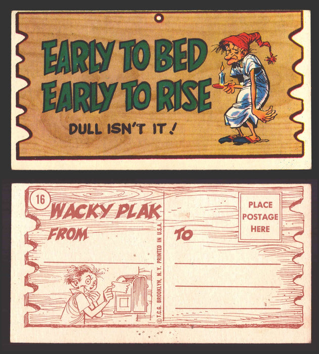 Wacky Plaks 1959 Topps Vintage Trading Cards You Pick Singles #1-88 #	 16   Early to bed early to rise - Dull isn't it?  - TvMovieCards.com