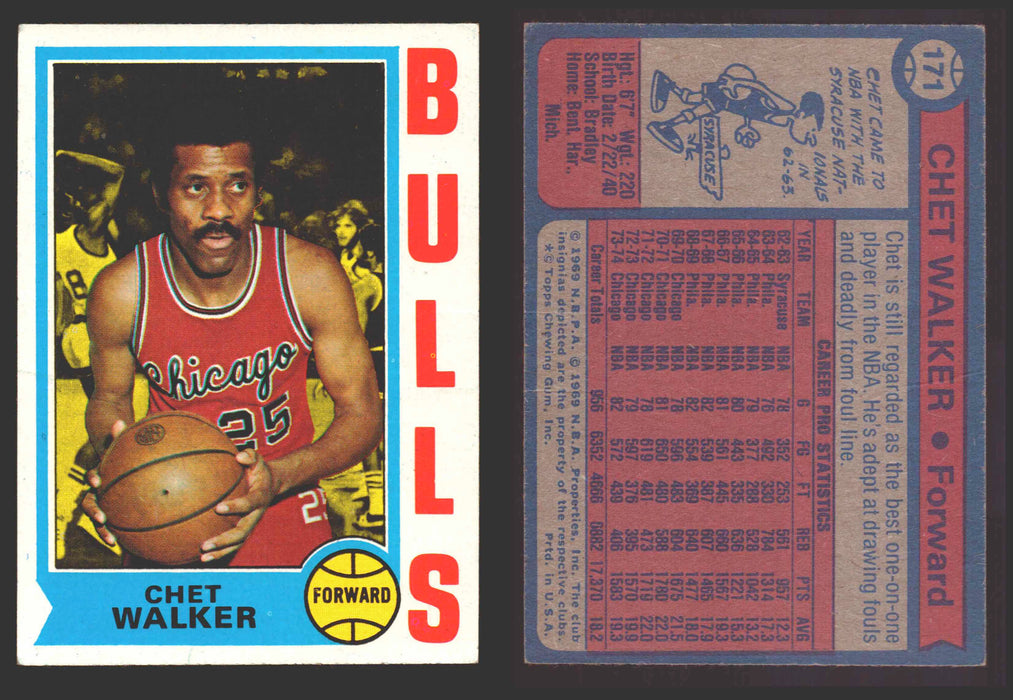 1974-75 Topps Basketball Trading Card You Pick Singles #100-#199 VG/EX #	171 Chet Walker - Chicago Bulls  - TvMovieCards.com