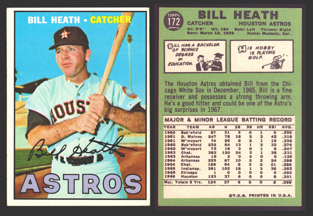 1967 Topps Baseball Trading Card You Pick Singles #100-#199 VG/EX #	172 Bill Heath - Houston Astros  - TvMovieCards.com
