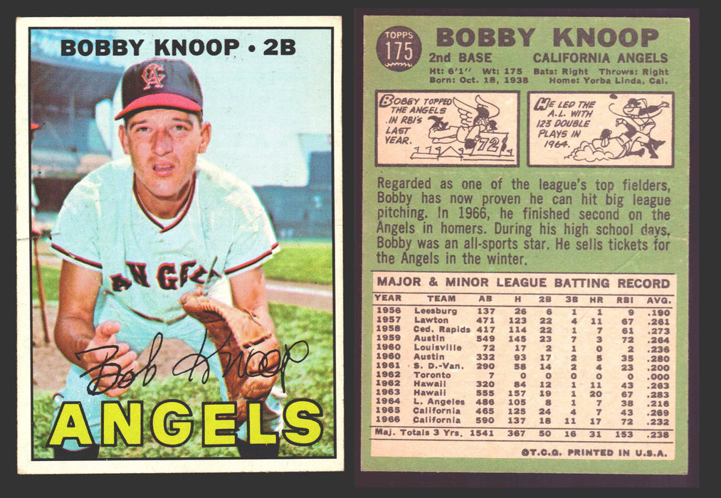 1967 Topps Baseball Trading Card You Pick Singles #100-#199 VG/EX #	175 Bobby Knoop - California Angels  - TvMovieCards.com