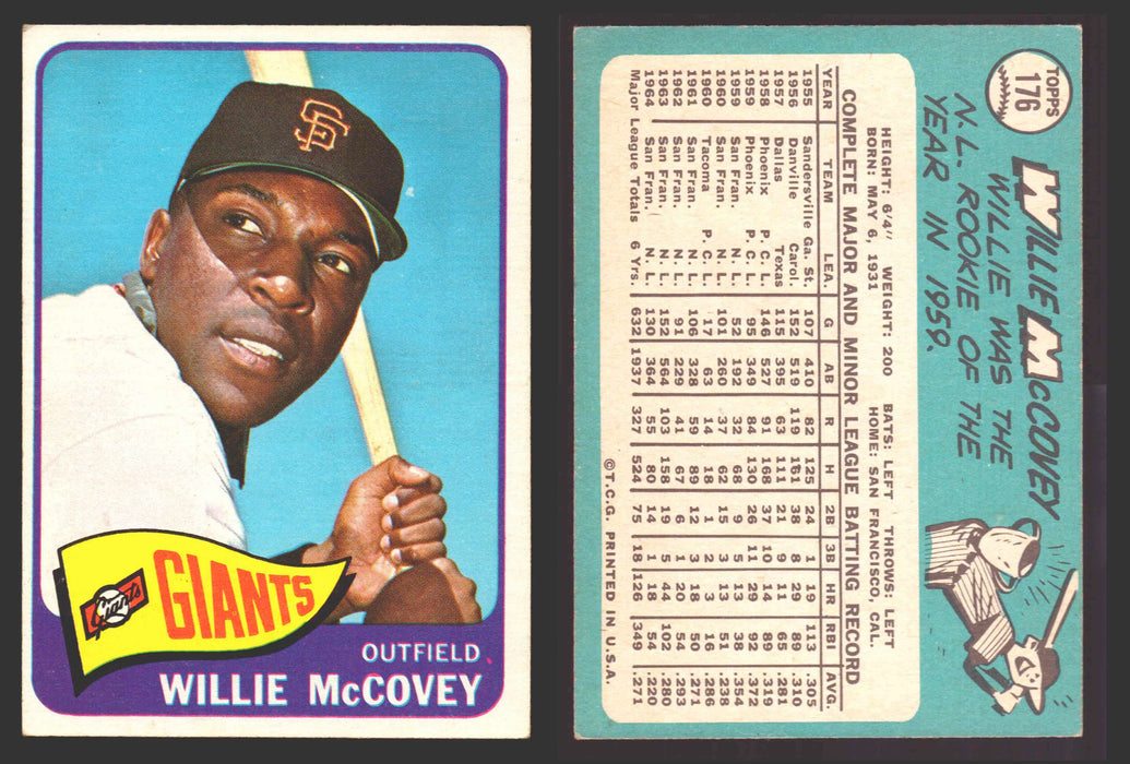 1965 Topps Baseball Trading Card You Pick Singles #100-#199 VG/EX #	176 Willie McCovey - San Francisco Giants  - TvMovieCards.com