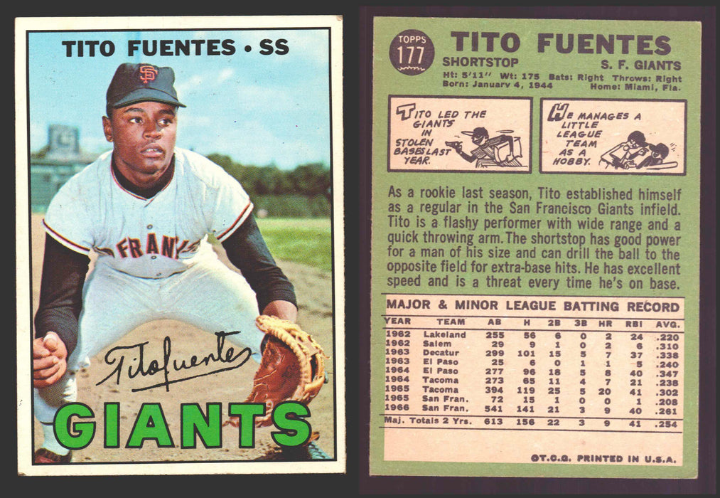 1967 Topps Baseball Trading Card You Pick Singles #100-#199 VG/EX #	177 Tito Fuentes - San Francisco Giants  - TvMovieCards.com