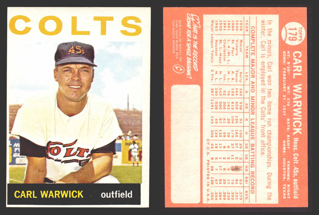 1964 Topps Baseball Trading Card You Pick Singles #100-#199 VG/EX #	179 Carl Warwick - Houston Colt .45's  - TvMovieCards.com