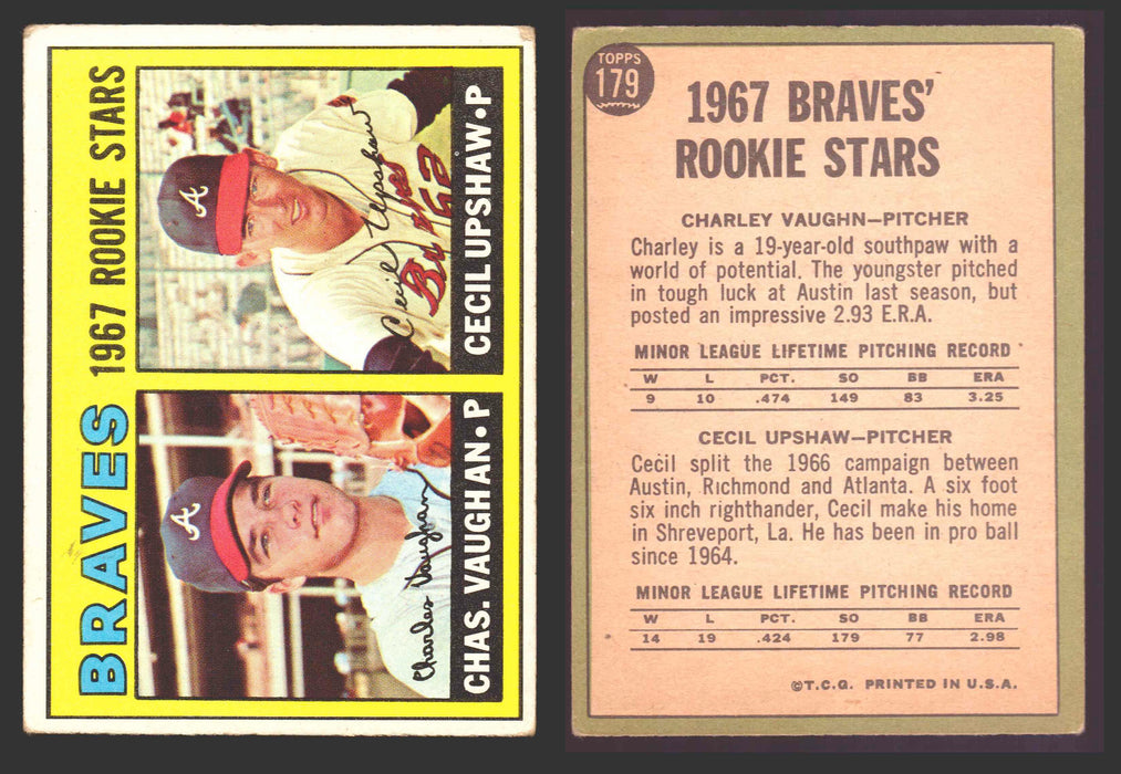1967 Topps Baseball Trading Card You Pick Singles #100-#199 VG/EX #	179 Braves Rookies - Charles Vaughan / Cecil Upshaw RC  - TvMovieCards.com