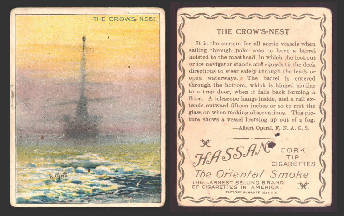1910 T30 Hassan Tobacco Cigarettes Arctic Scenes Vintage Trading Cards Singles #17 The Crows Nest  - TvMovieCards.com