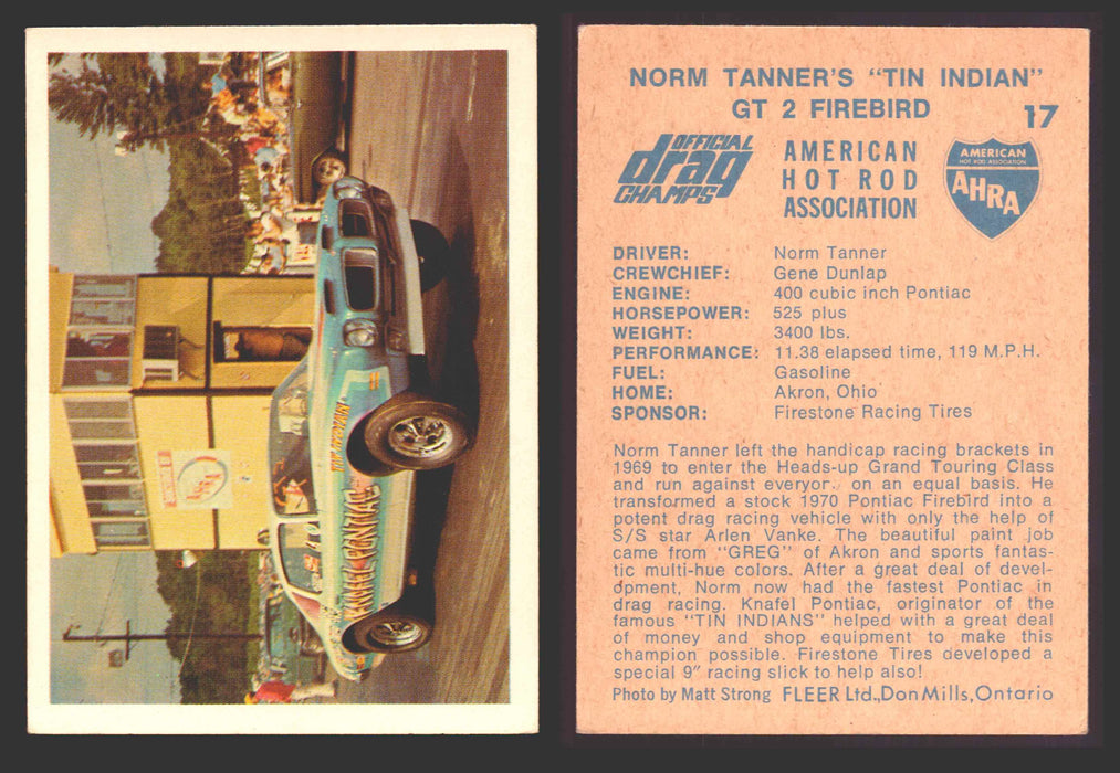 AHRA Official Drag Champs 1971 Fleer Canada Trading Cards You Pick Singles #1-63 17   Norm Tanner's "Tin Indian"                       GT-2 Firebird  - TvMovieCards.com