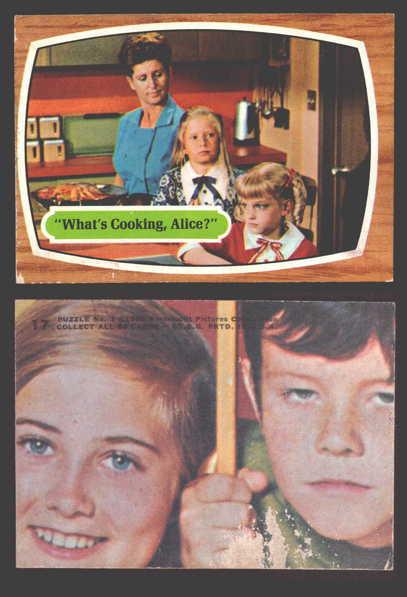 1971 The Brady Bunch Topps Vintage Trading Card You Pick Singles #1-#88 # 17 "What's Cooking Alice?" (paper loss in the front and damaged back) - TvMovieCards.com