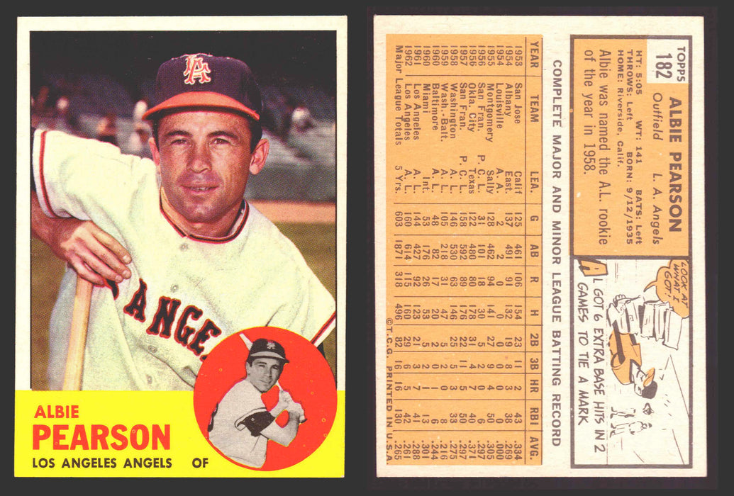1963 Topps Baseball Trading Card You Pick Singles #100-#199 VG/EX #	182 Albie Pearson - Los Angeles Angels  - TvMovieCards.com