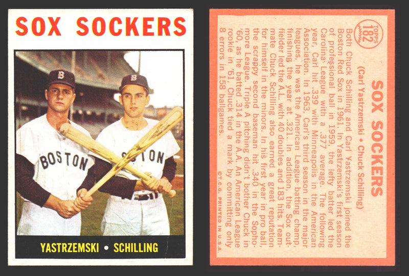 1964 Topps Baseball Trading Card You Pick Singles #100-#199 VG/EX #	182 Sox Sockers - Carl Yastrzemski / Chuck Schilling (creased)  - TvMovieCards.com
