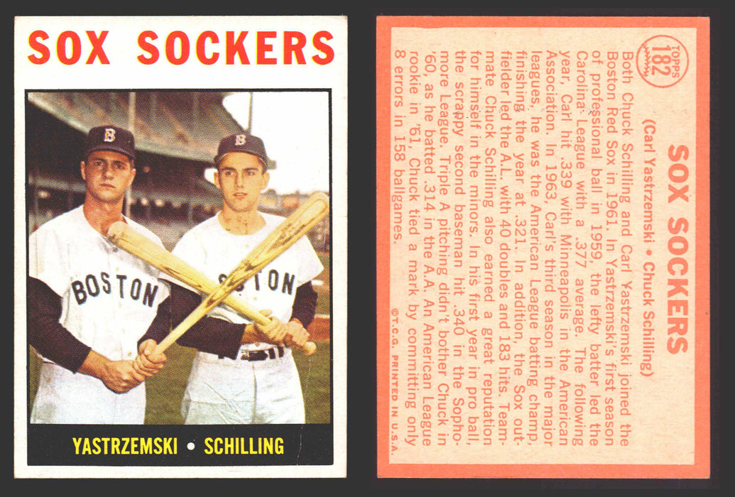 1964 Topps Baseball Trading Card You Pick Singles #100-#199 VG/EX #	182 Sox Sockers - Carl Yastrzemski / Chuck Schilling (creased)  - TvMovieCards.com