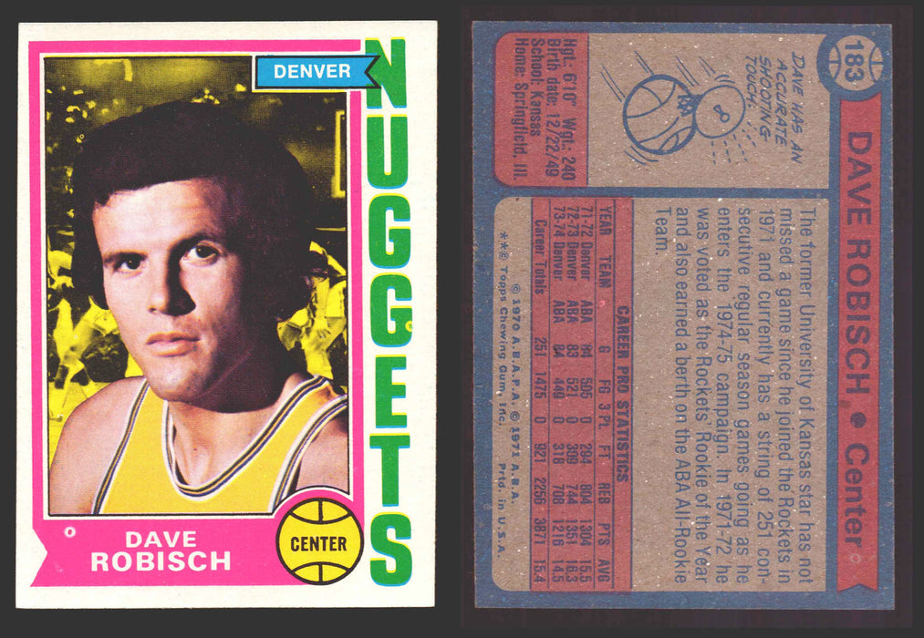 1974-75 Topps Basketball Trading Card You Pick Singles #100-#199 VG/EX #	183 Dave Robisch - Denver Nuggets  - TvMovieCards.com