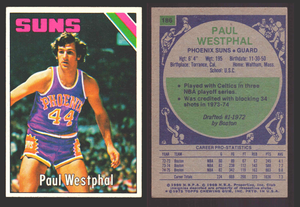 1975-76 Topps Basketball Trading Card You Pick Singles #1-#310 VG/EX #	186 Paul Westphal - Phoenix Suns  - TvMovieCards.com