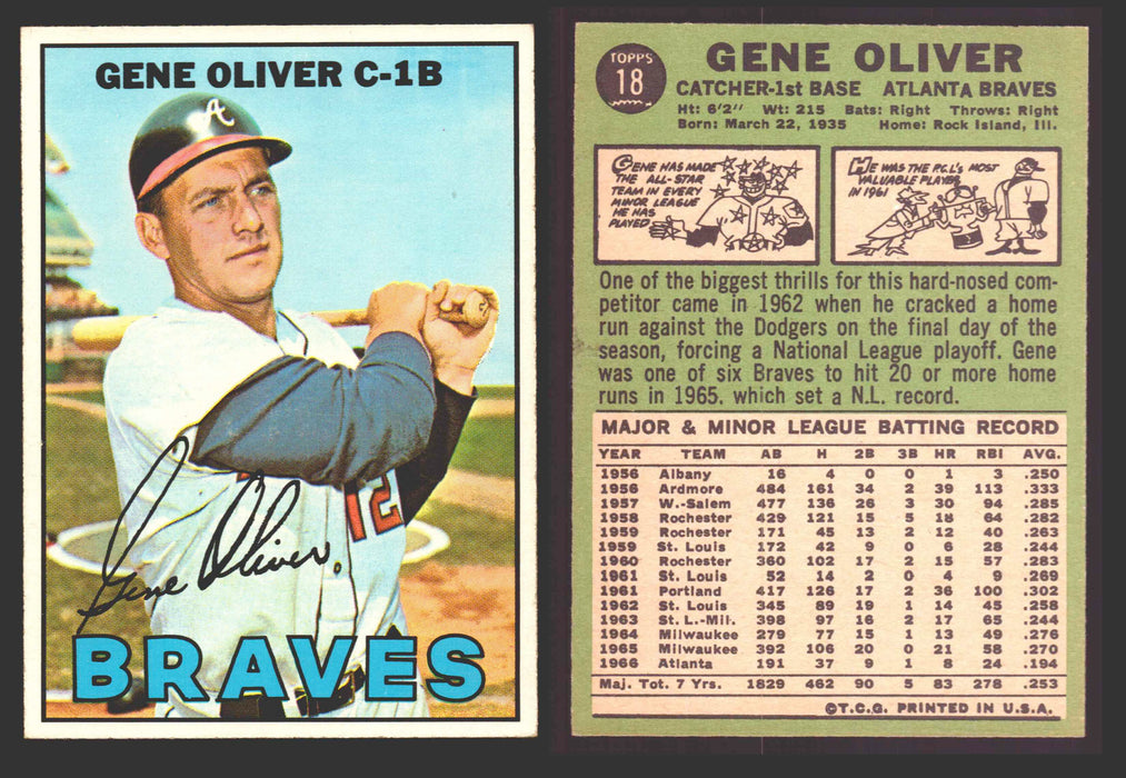 1967 Topps Baseball Trading Card You Pick Singles #1-#99 VG/EX #	18 Gene Oliver - Atlanta Braves  - TvMovieCards.com