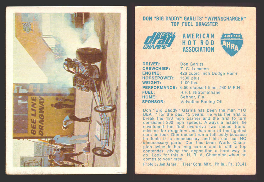 AHRA Official Drag Champs 1971 Fleer Vintage Trading Cards You Pick Singles #1-63 18   Don "Big Daddy" Garlits' "Wynnscharger"          Top Fuel Dragster  - TvMovieCards.com